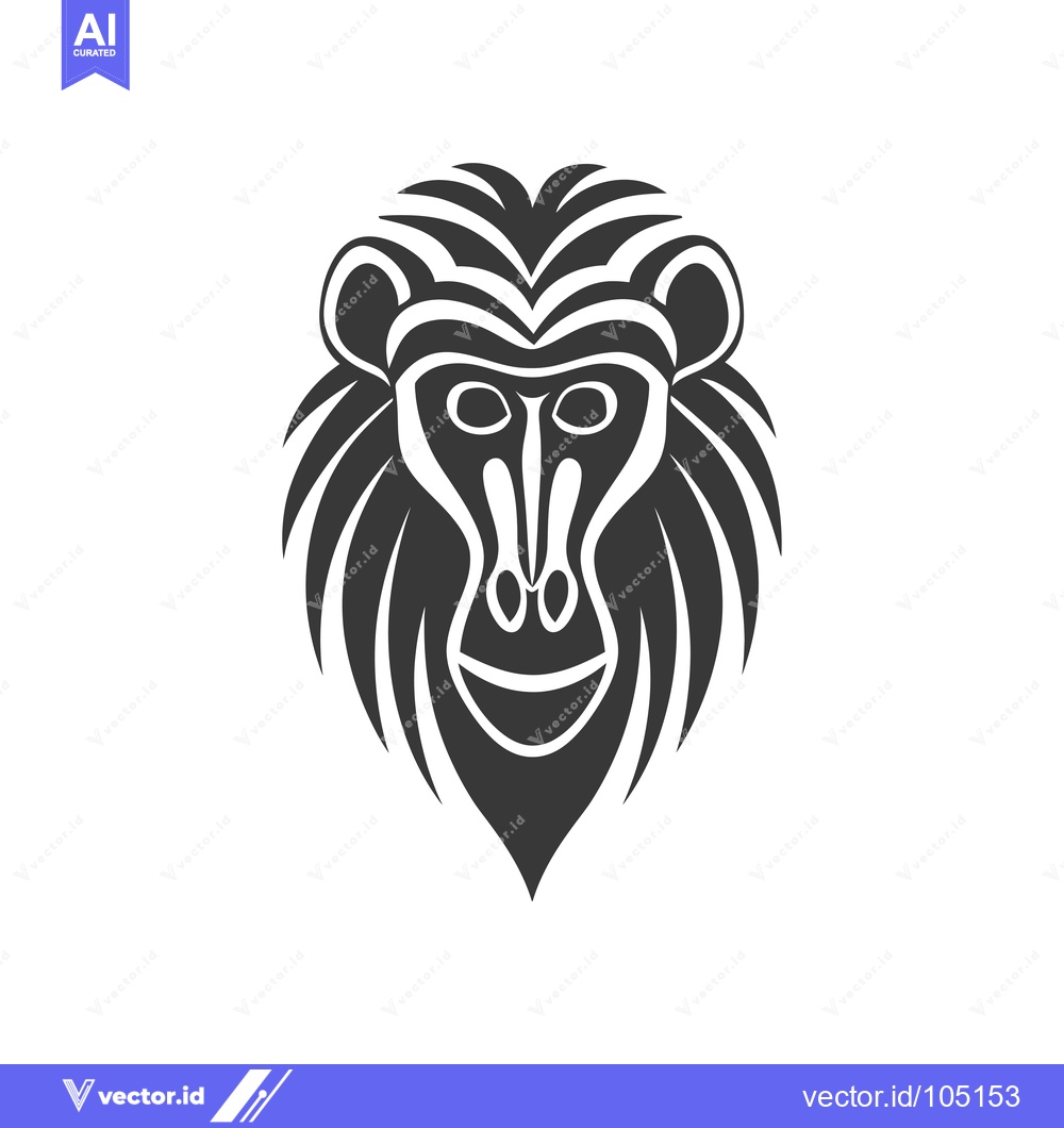 Premium Vector dari Stylized Black and White Baboon Head with Fur