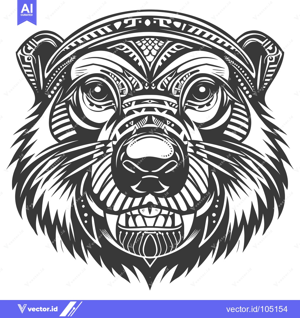 Premium Vector dari Stylized Black and White Bear Face with Geometric Patterns