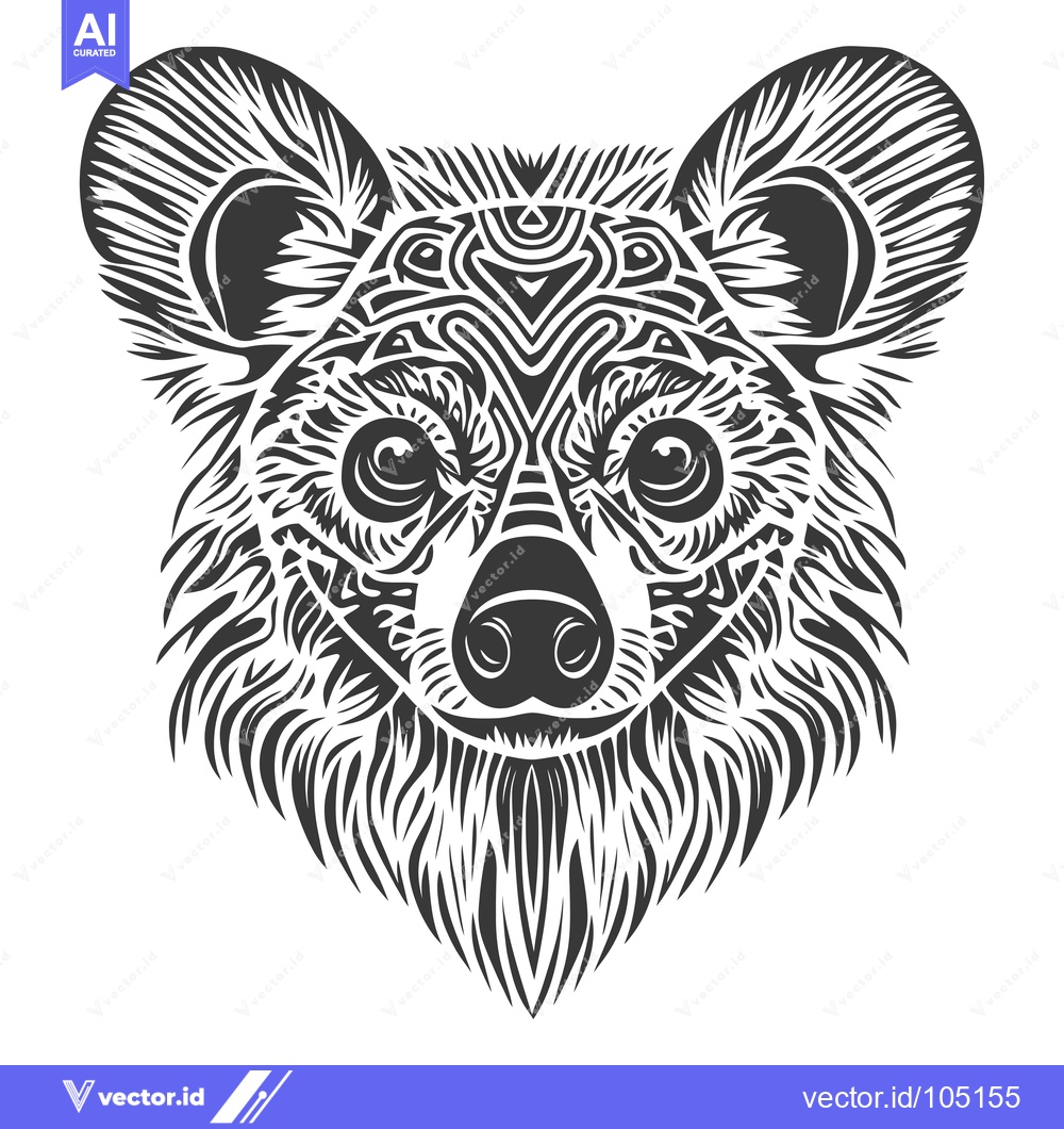 Premium Vector dari Stylized Black and White Bear Head with Geometric Patterns
