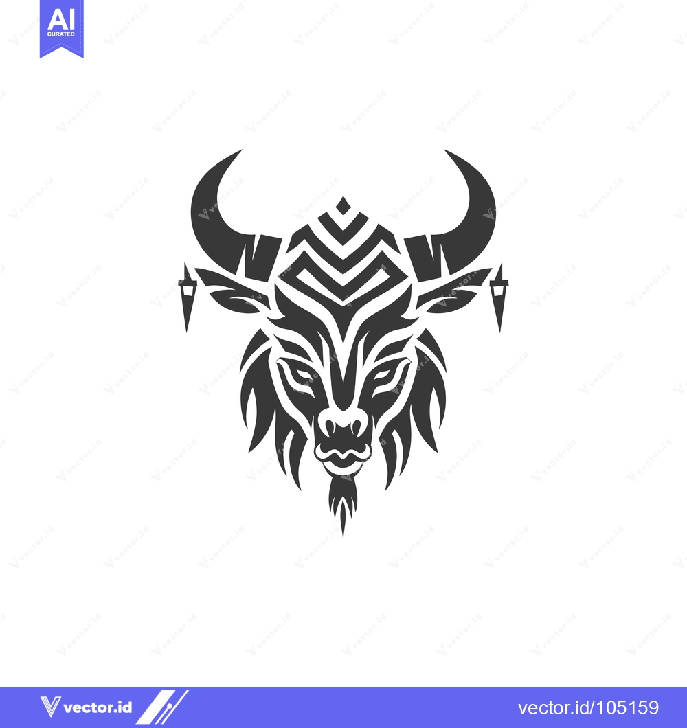 Premium Vector dari Stylized Black and White Bull Head with Geometric Pattern