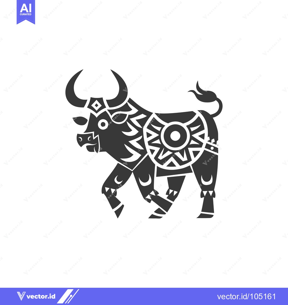 Premium Vector of Stylized Black and White Bull with Geometric Pattern