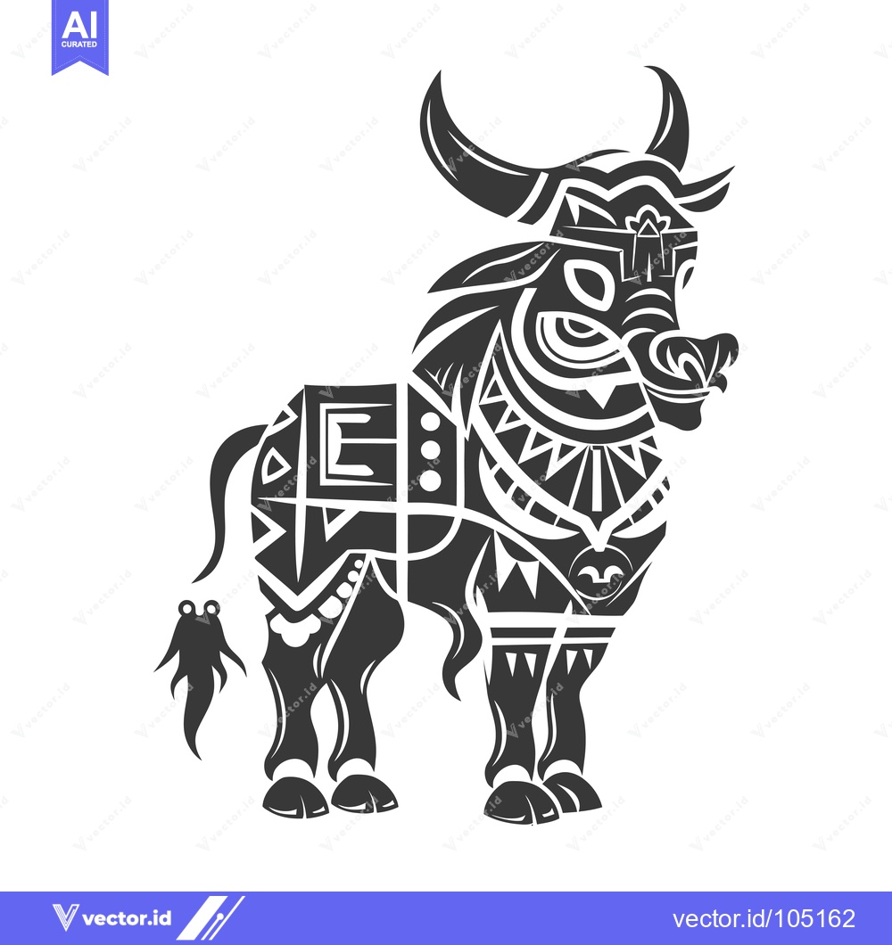 Premium Vector of Stylized Black and White Bull with Geometric Patterns