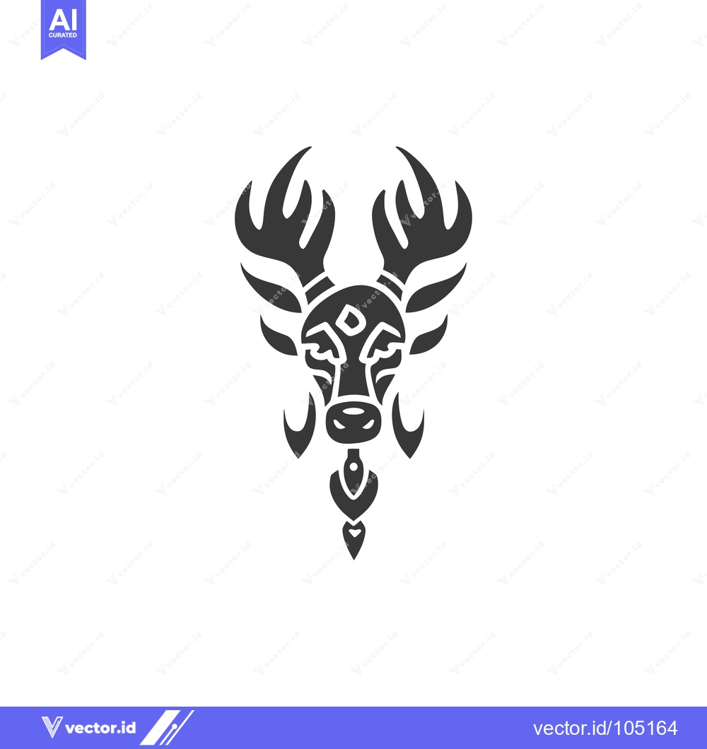 Premium Vector dari Stylized Black and White Deer Head with Antlers and Geometric Patterns