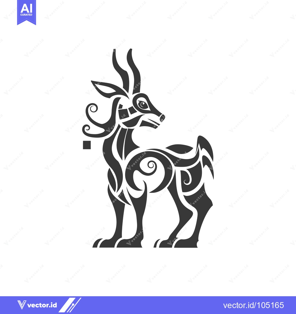 Premium Vector dari Stylized Black and White Deer with Antlers