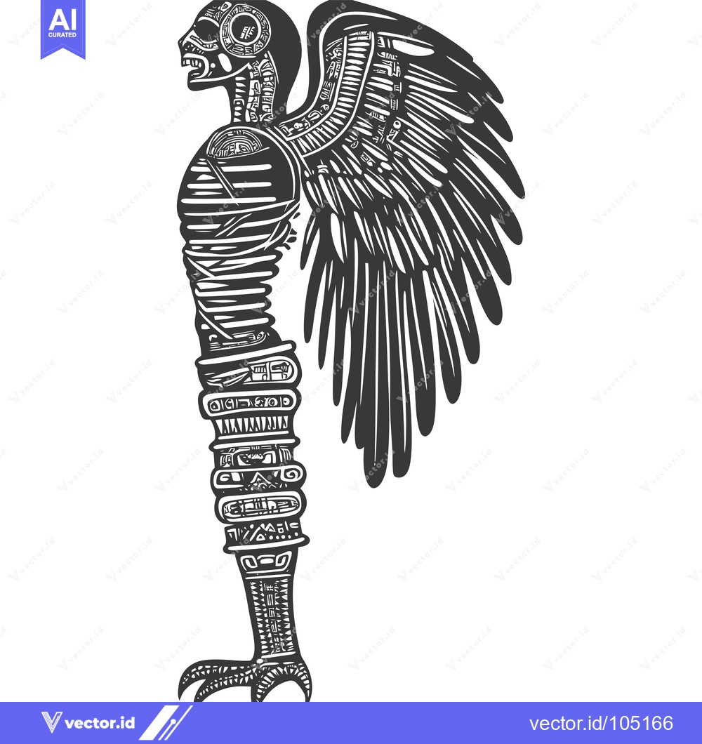Premium Vector of Stylized Black and White Depiction of a Bird-Like Creature with Wings