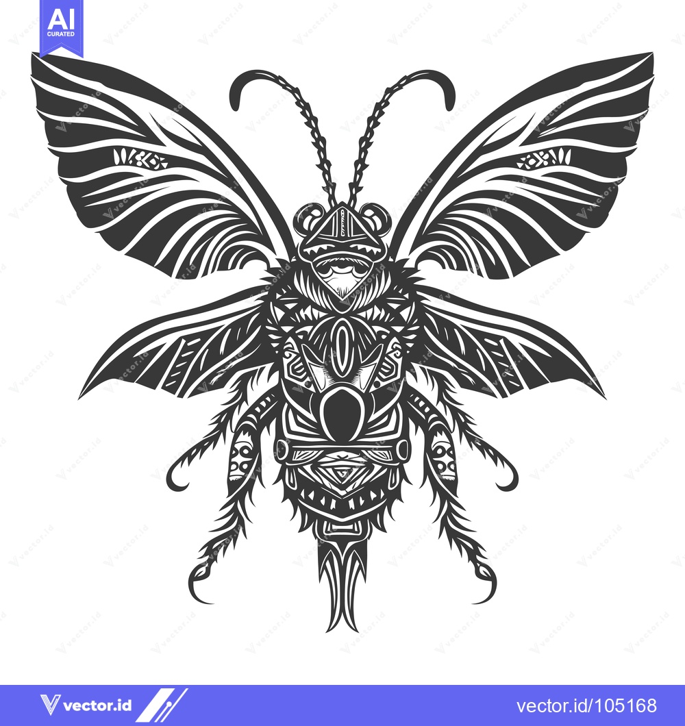 Premium Vector of Stylized Black and White Detailed Insect with Wings