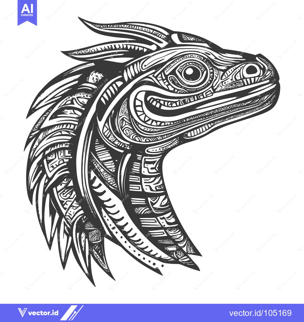 Premium Vector dari Stylized Black and White Dinosaur Head with Geometric Patterns