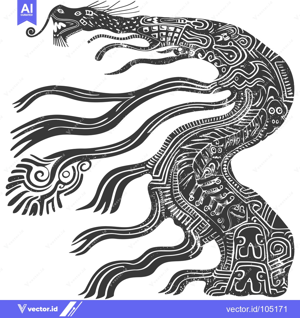 Premium Vector dari Stylized Black and White Dragon with Geometric Pattern