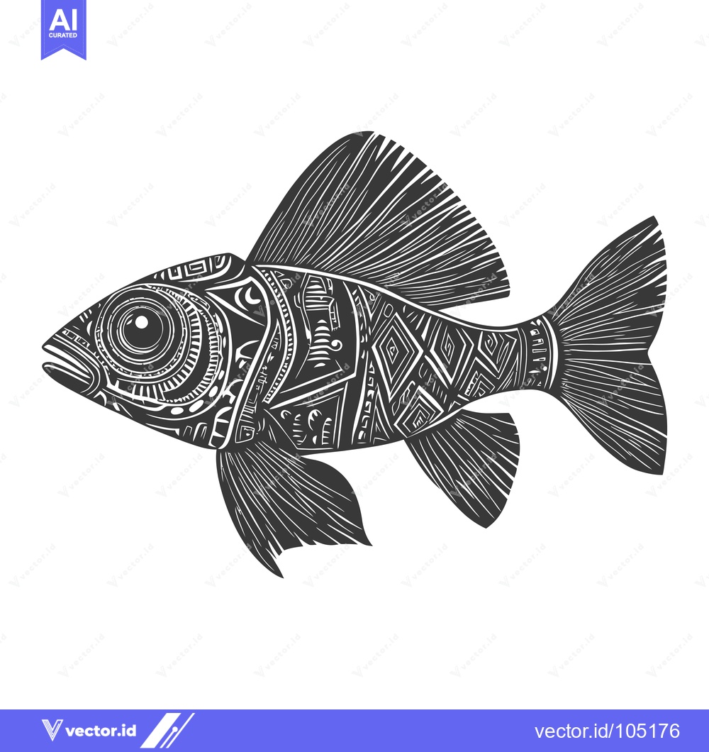 Premium Vector of Stylized Black and White Fish with Geometric Patterns
