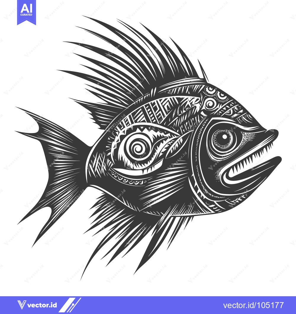 Premium Vector dari Stylized Black and White Fish with Geometric Patterns