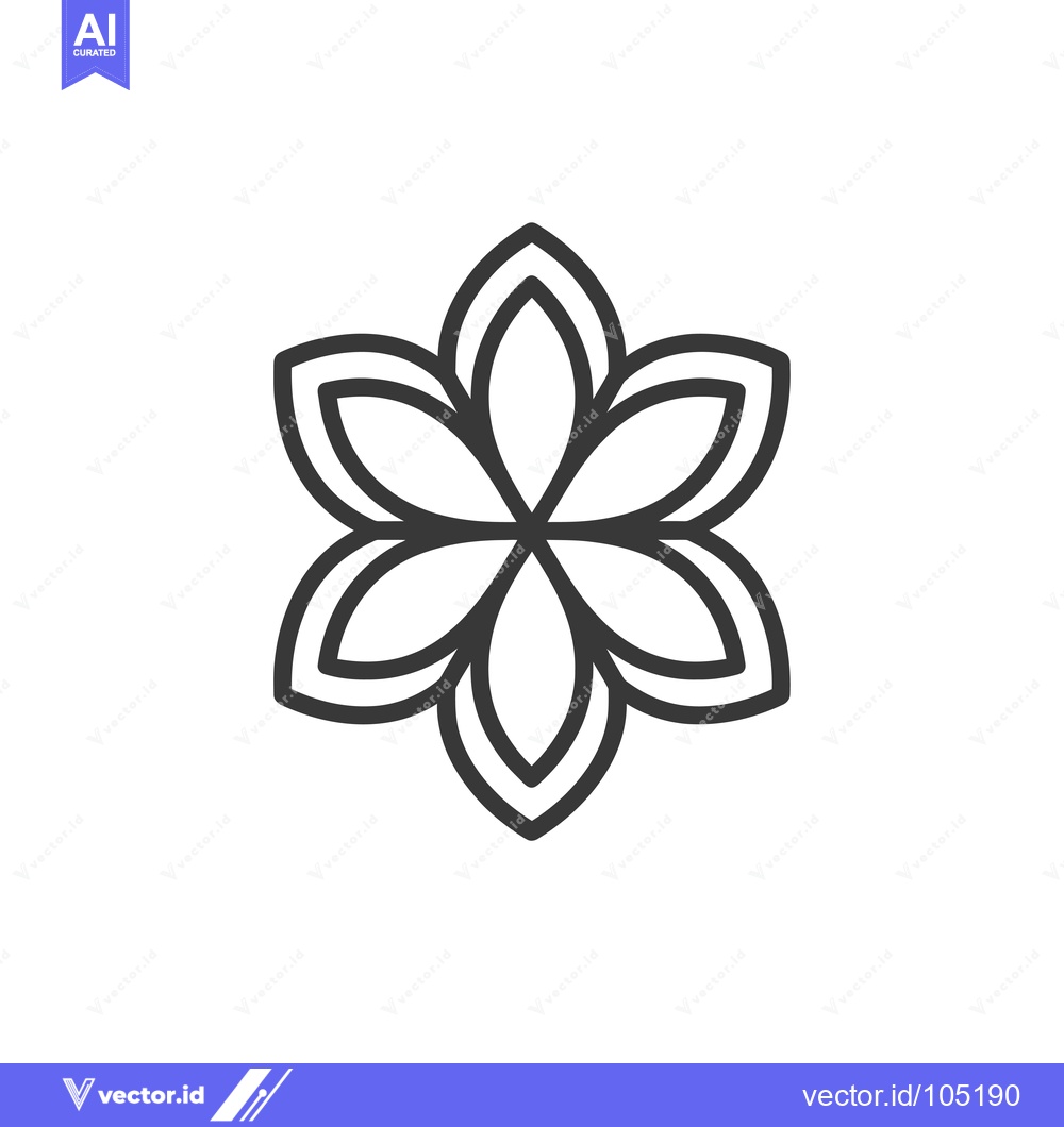 Premium Vector dari Stylized Black and White Flower with Six Petals