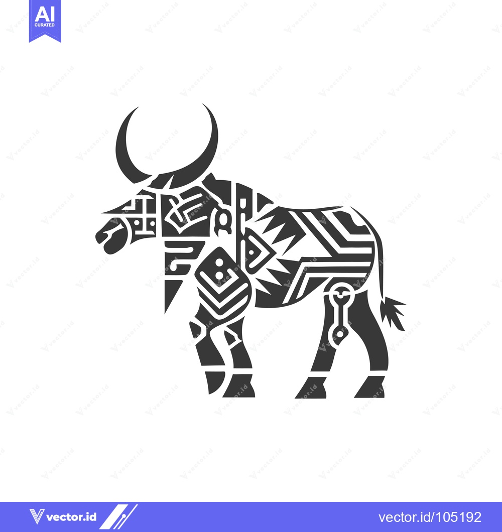 Premium Vector dari Stylized Black and White Geometric Bull Silhouette