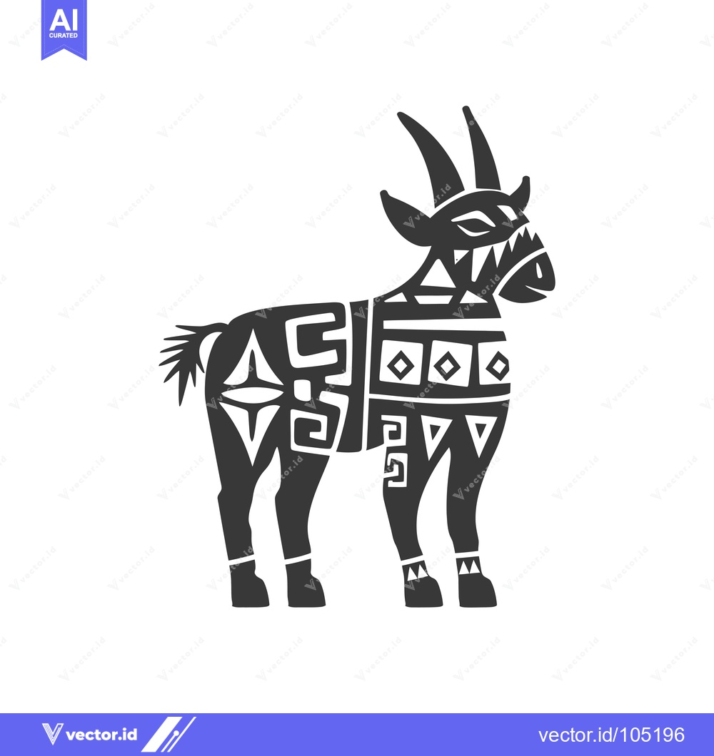 Premium Vector dari Stylized Black and White Goat with Geometric Patterns