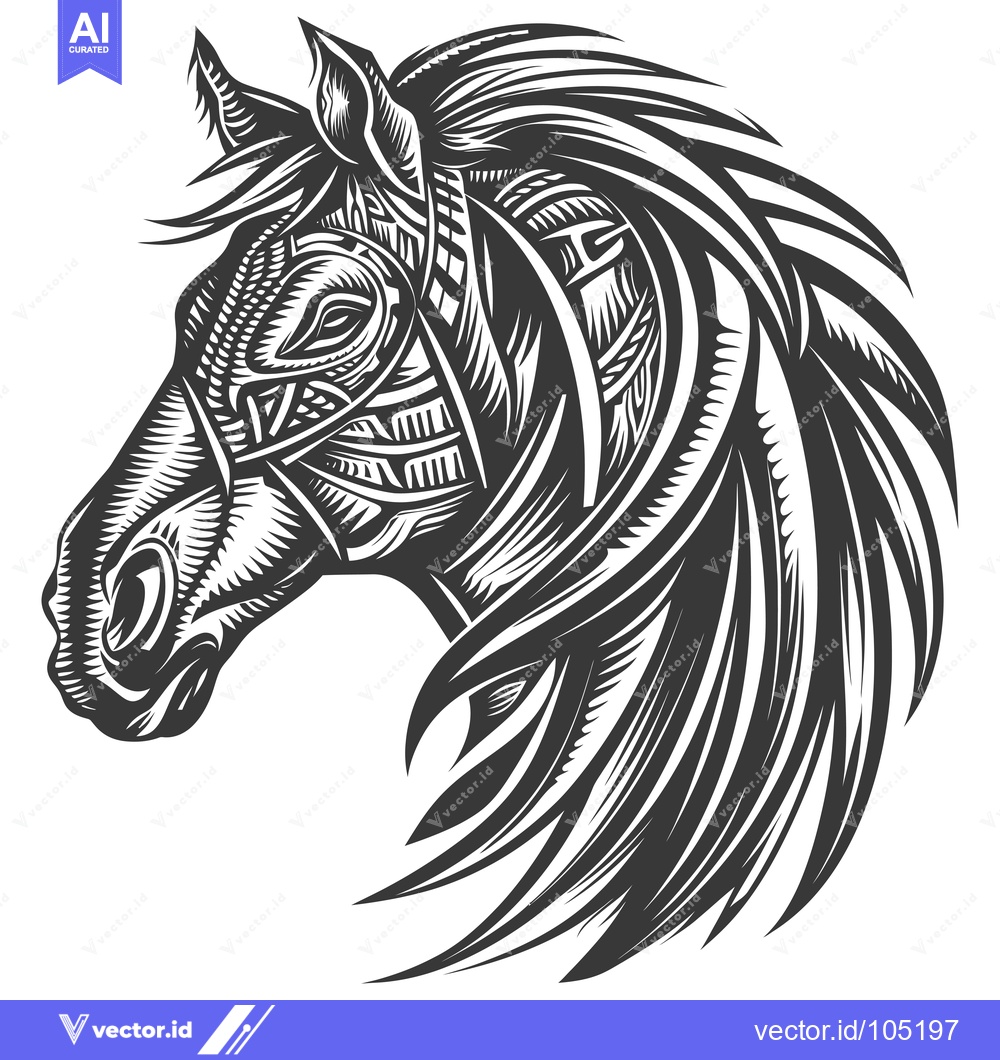 Premium Vector dari Stylized Black and White Horse Head Illustration