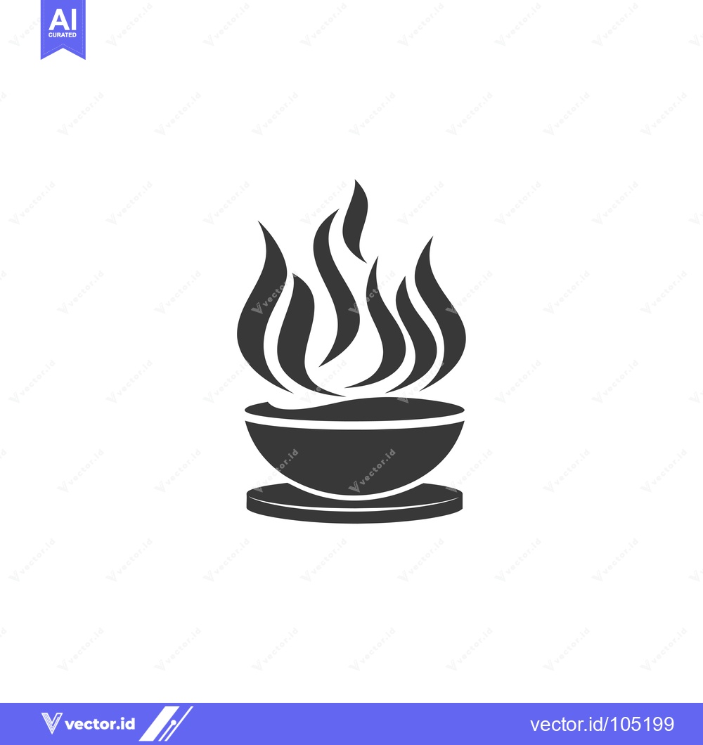 Premium Vector dari Stylized Black and White Icon of a Bowl with Flames
