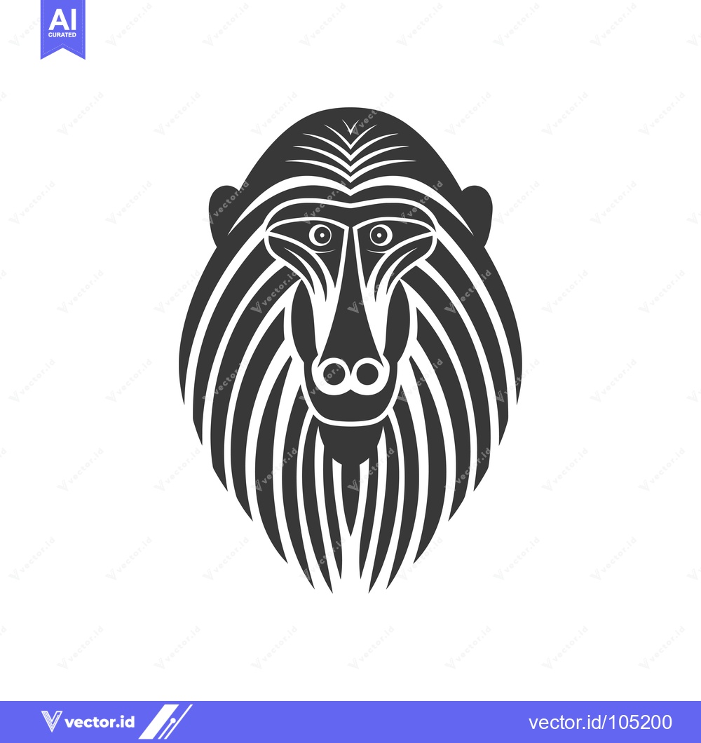 Premium Vector of Stylized Black and White Illustration of a Baboon's Face
