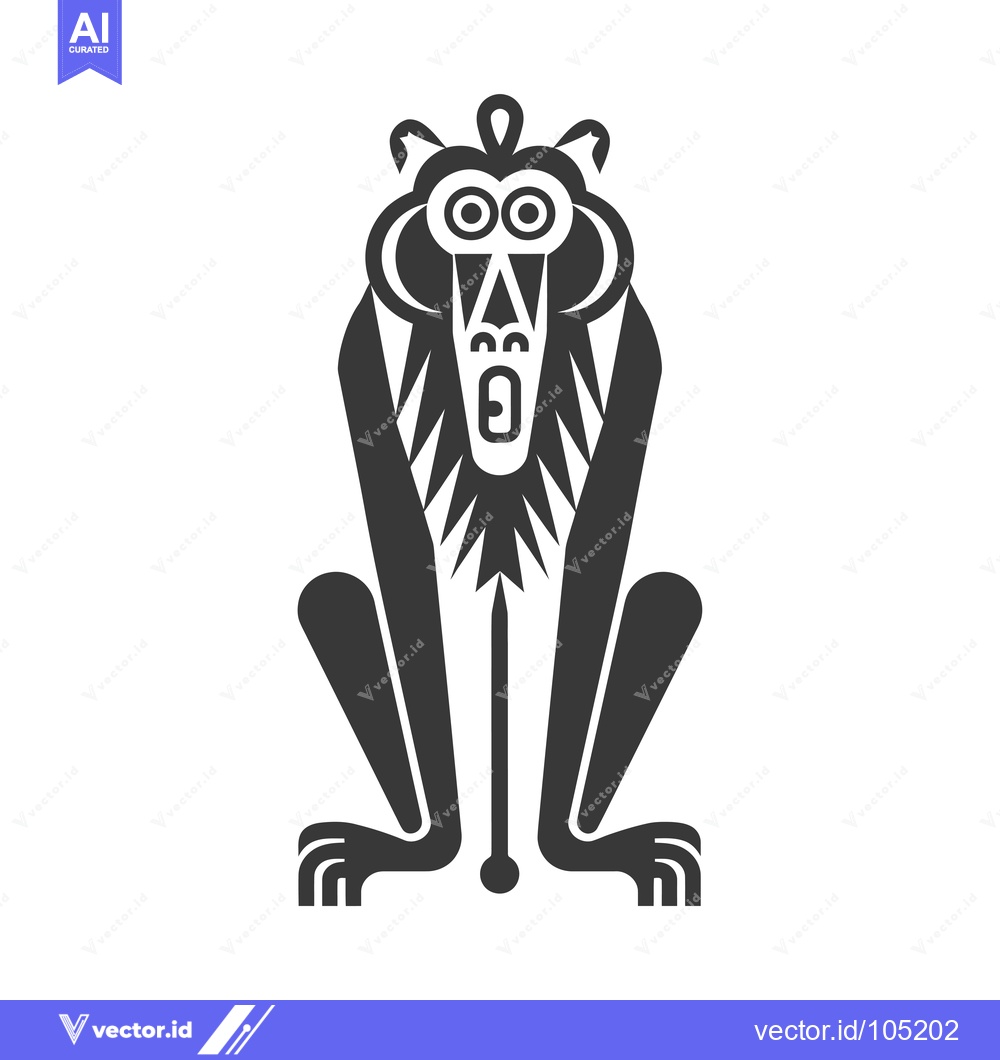 Premium Vector of Stylized Black and White Illustration of a Baboon Sitting