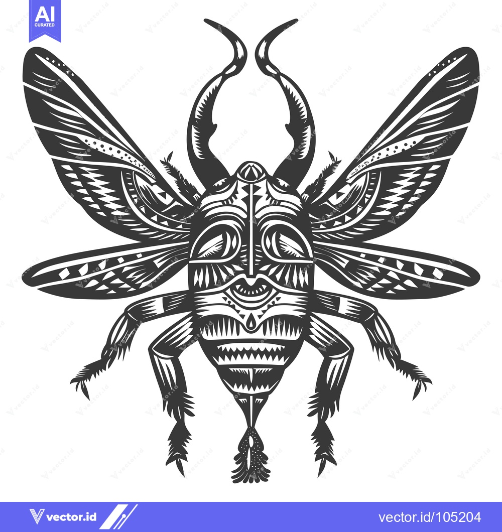 Premium Vector of Stylized Black and White Illustration of a Beetle with Large Wings
