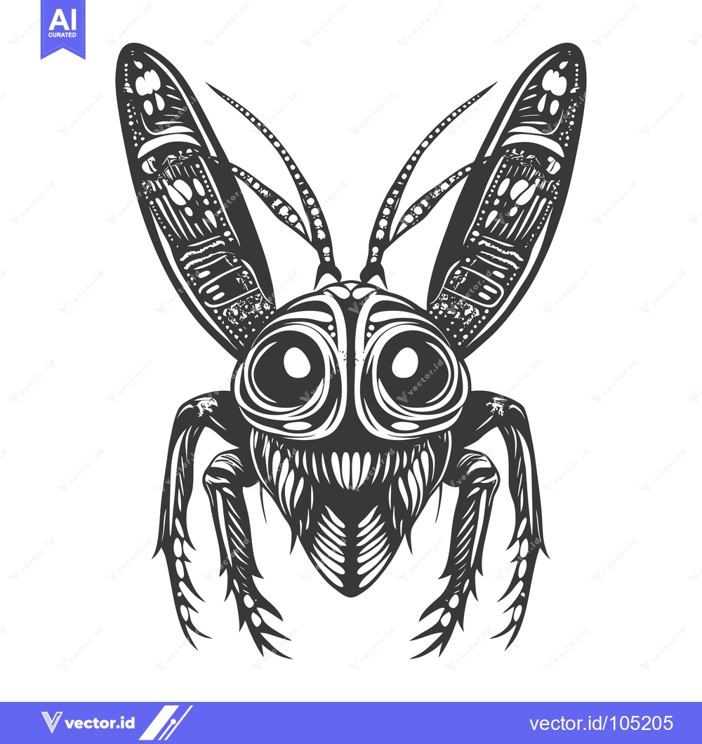 Premium Vector of Stylized Black and White Illustration of a Bug with Large Eyes