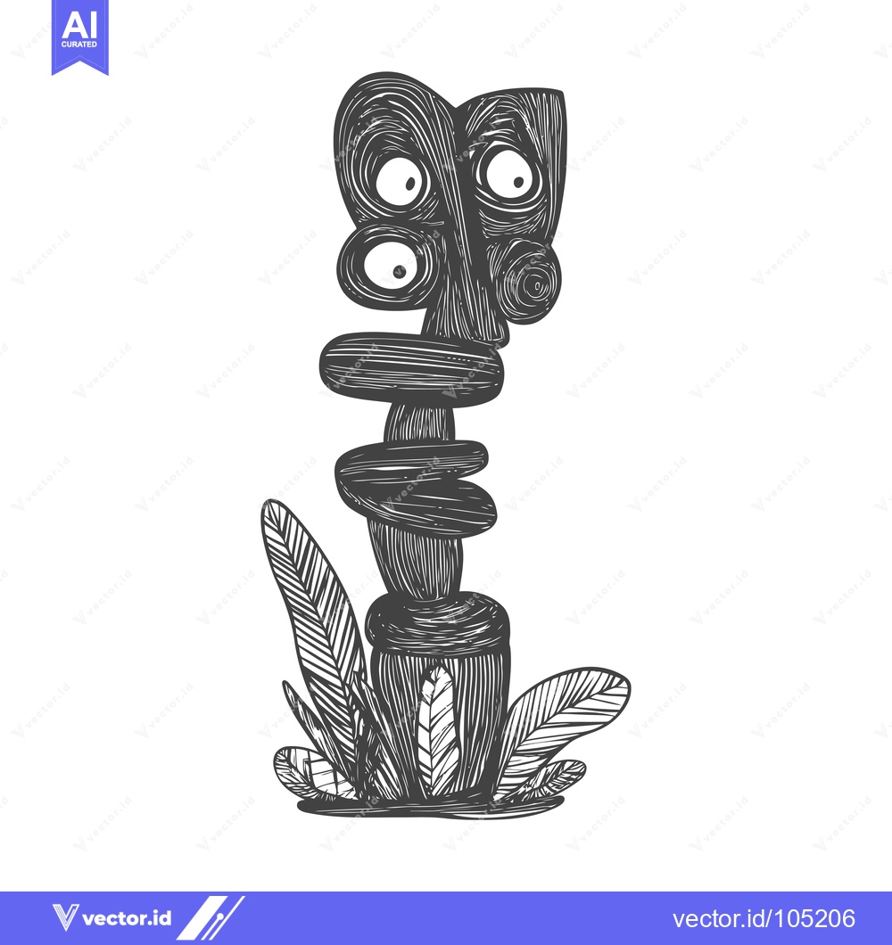 Premium Vector of Stylized Black and White Illustration of a Cartoonish Totem Pole with