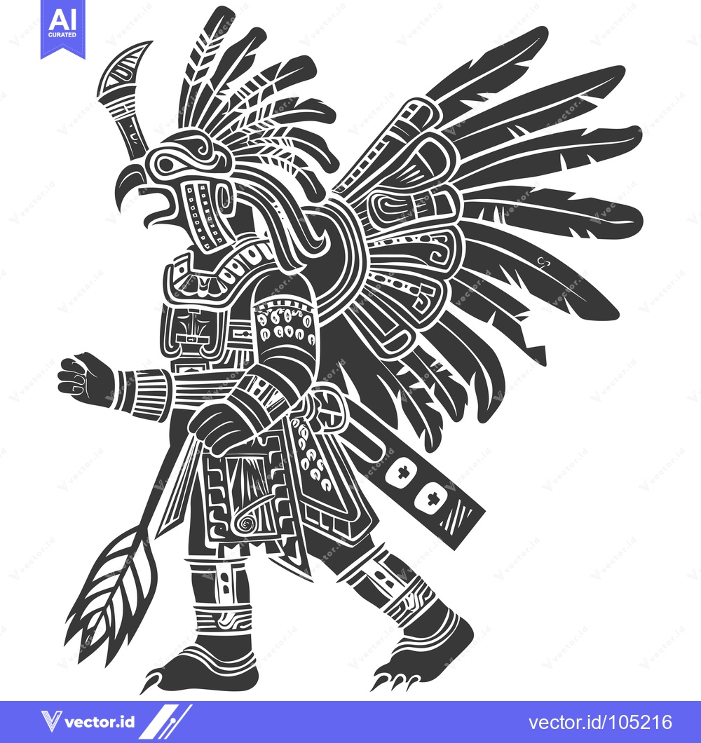 Premium Vector dari Stylized Black and White Illustration of a Feathered Warrior Figure