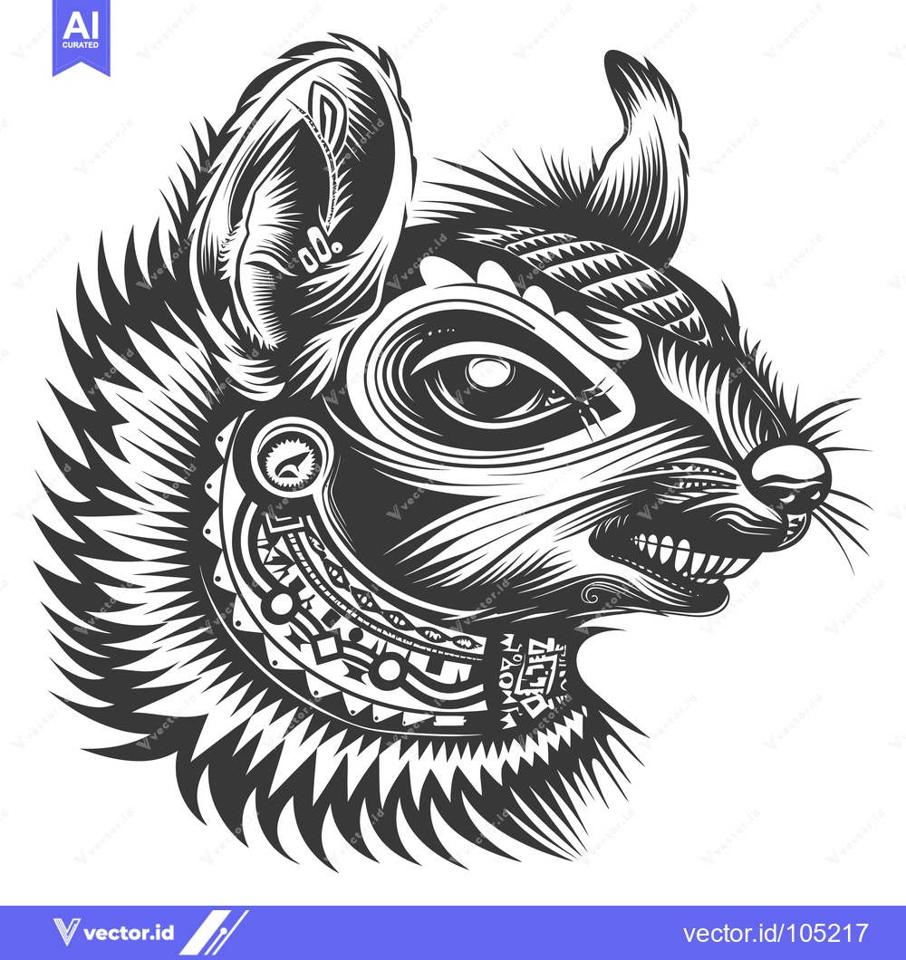 Premium Vector dari Stylized Black and White Illustration of a Ferocious Animal