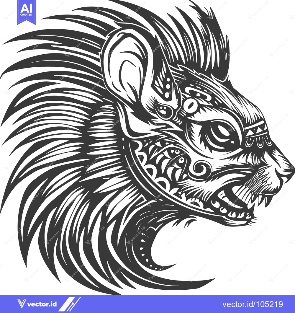 Premium Vector dari Stylized Black and White Illustration of a Ferocious Animal Head