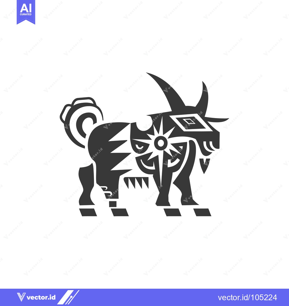 Premium Vector of Stylized Black and White Illustration of a Goat with Geometric Pattern