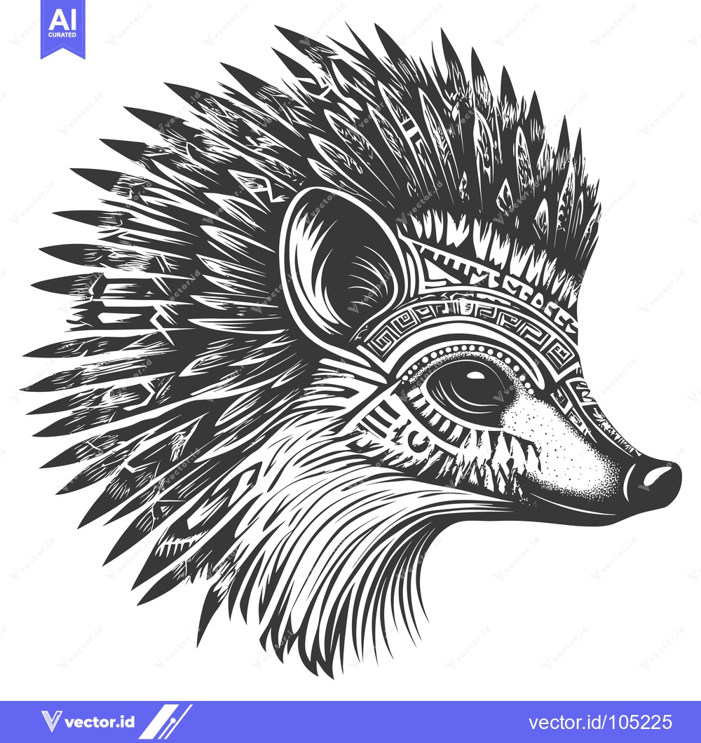 Premium Vector dari Stylized Black and White Illustration of a Hedgehog with a Geometric P