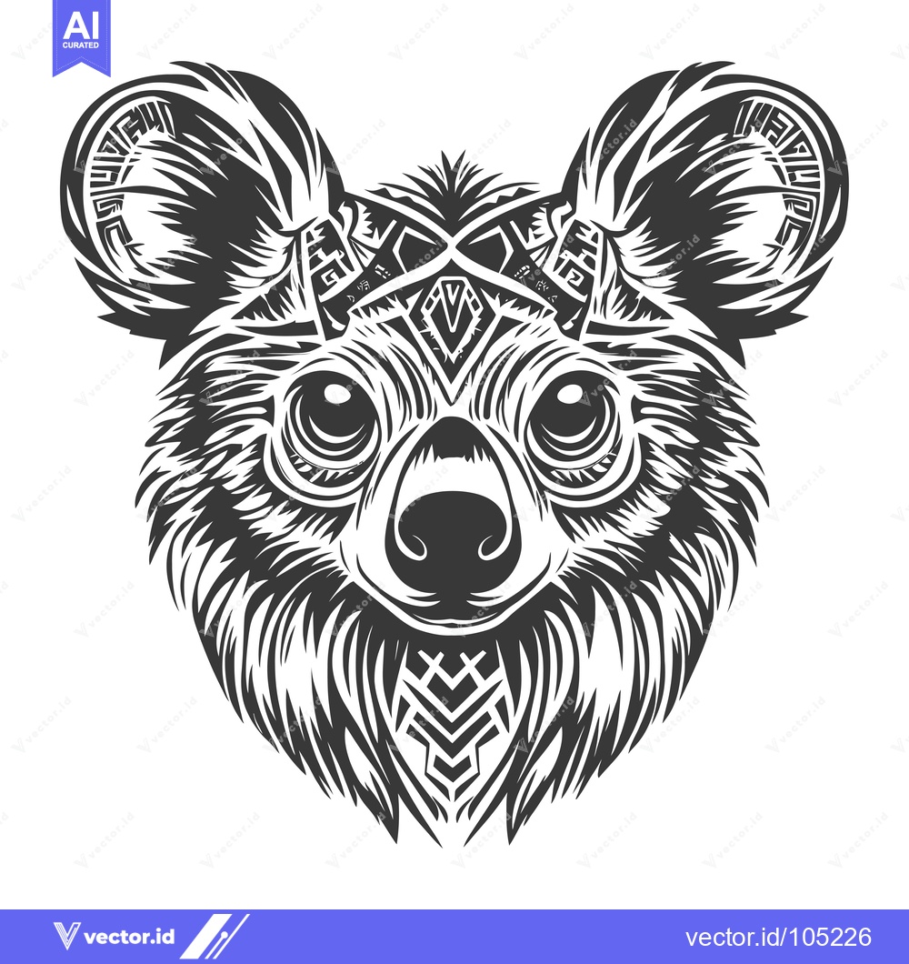 Premium Vector dari Stylized Black and White Illustration of a Koala's Head with Tribal Pa