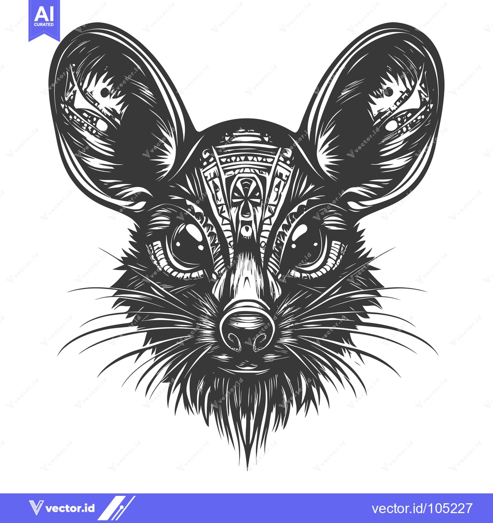 Premium Vector of Stylized Black and White Illustration of a Lemur's Face