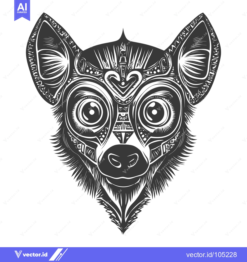 Premium Vector dari Stylized Black and White Illustration of a Lemur's Face with Intricate