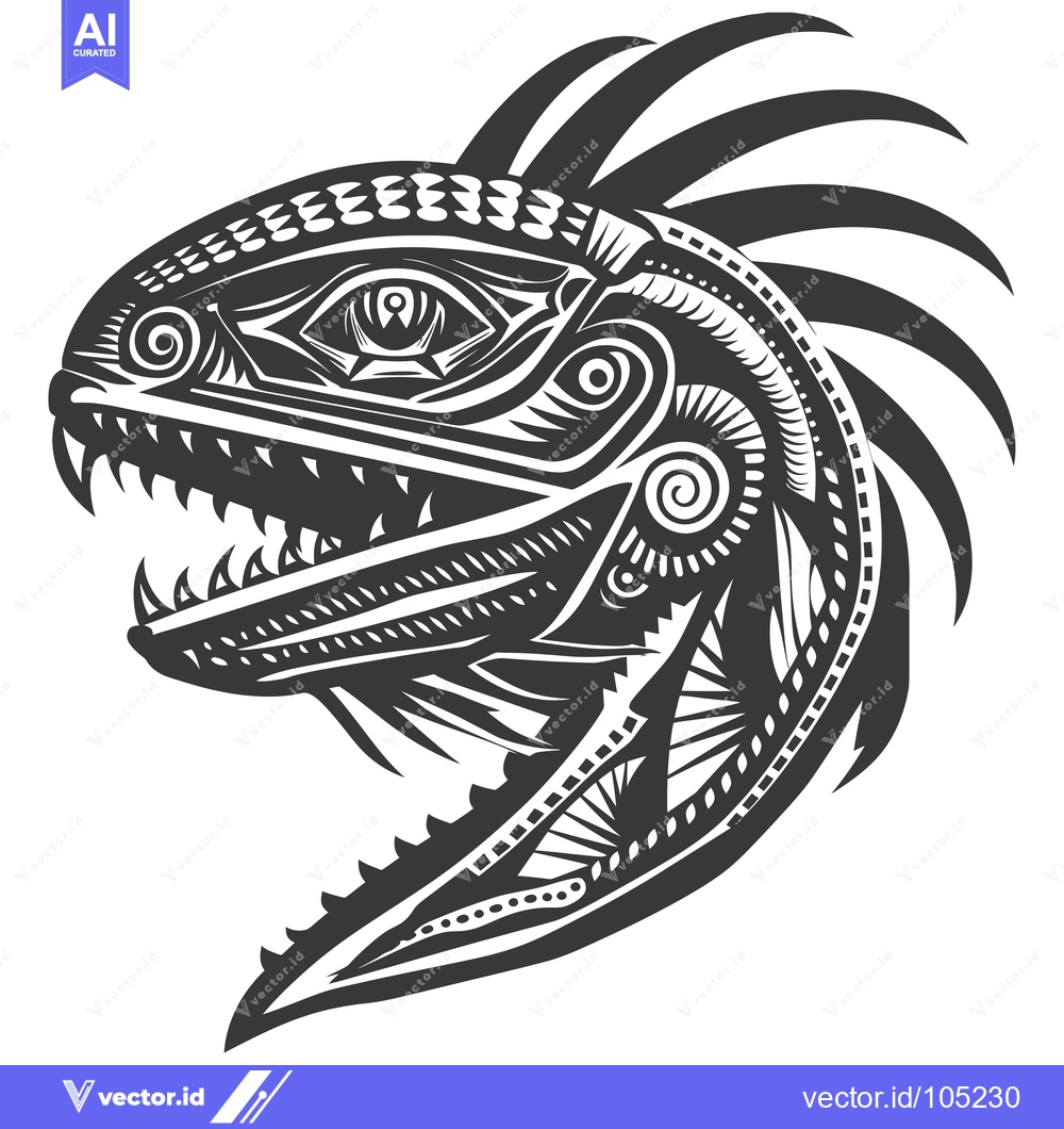 Premium Vector dari Stylized Black and White Illustration of a Lizard's Head with Geometri
