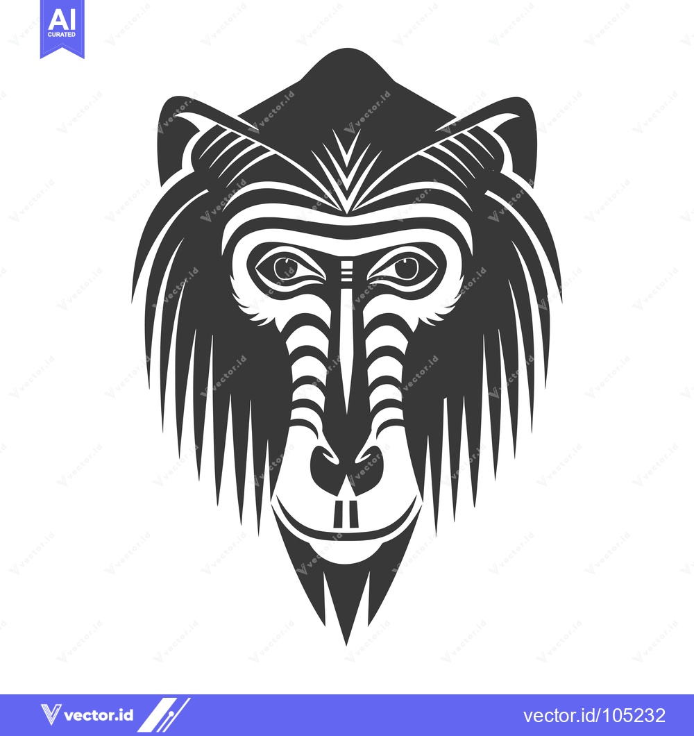 Premium Vector dari Stylized Black and White Illustration of a Mandrill's Face