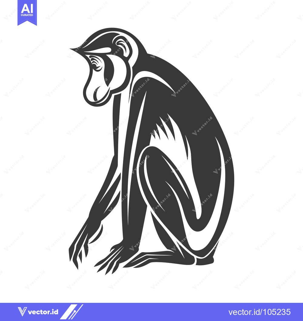 Premium Vector dari Stylized Black and White Illustration of a Monkey Sitting