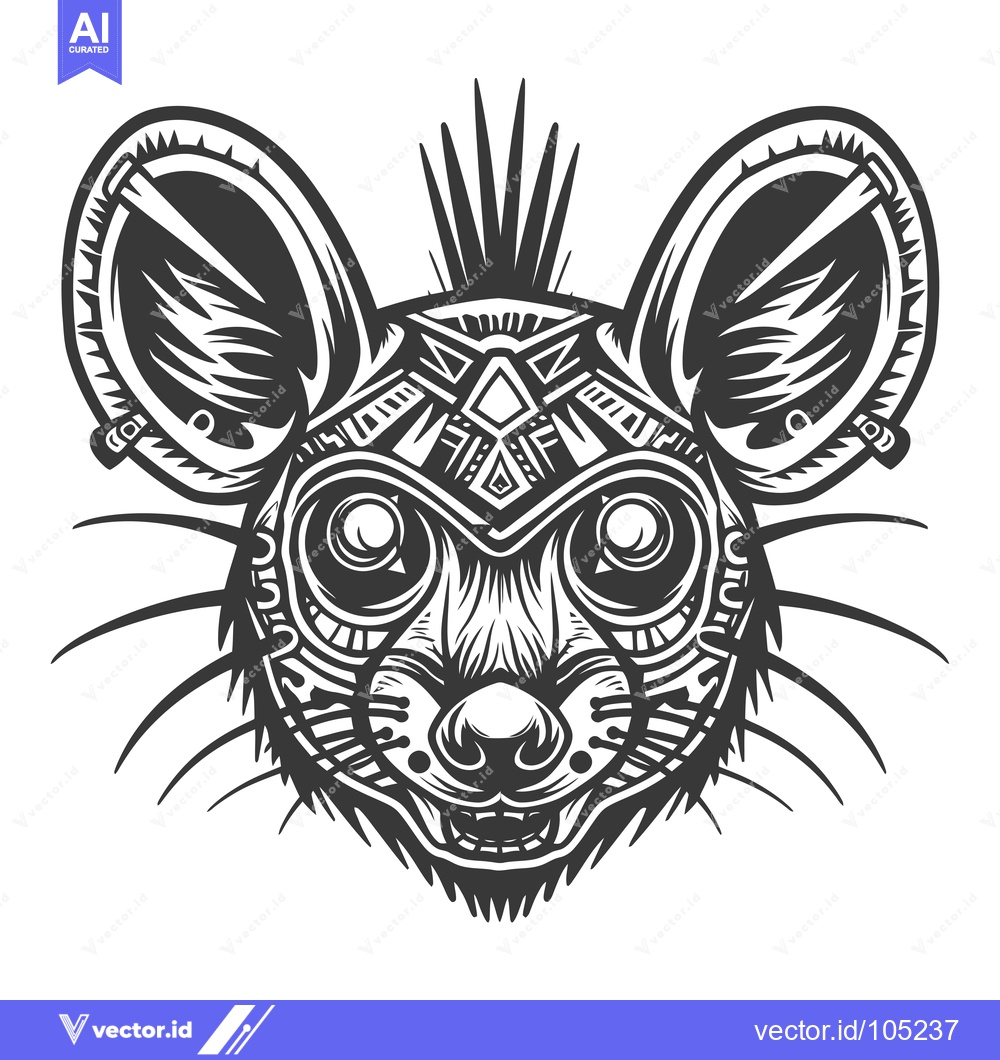 Premium Vector dari Stylized Black and White Illustration of a Mouse Head with Geometric D