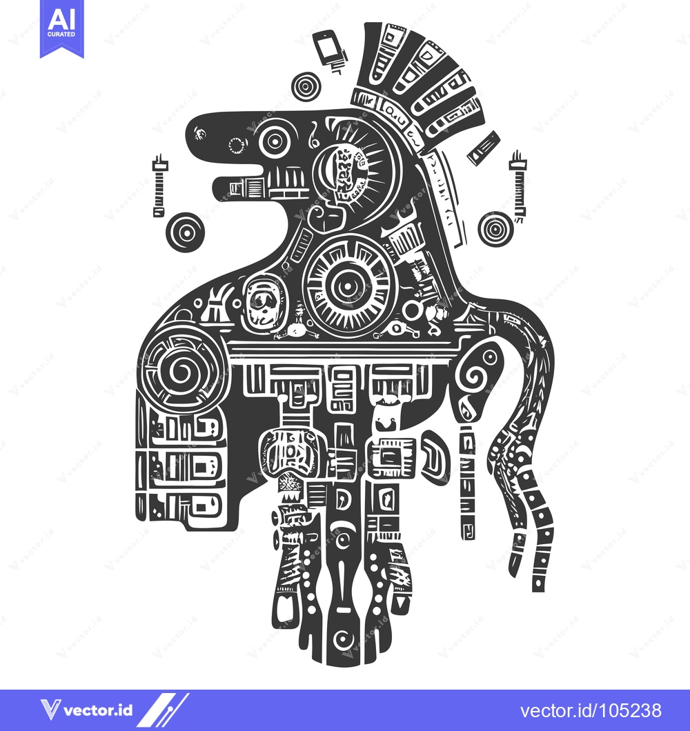 Premium Vector dari Stylized Black and White Illustration of a Mythical Creature