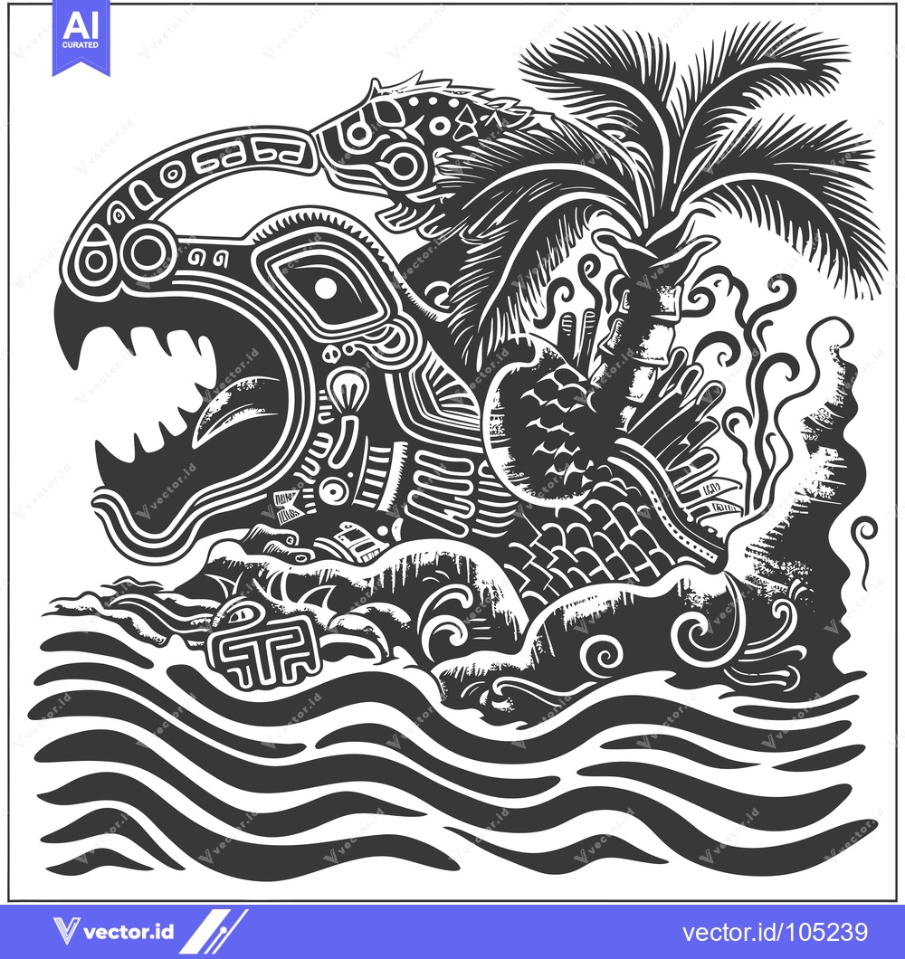 Premium Vector of Stylized Black and White Illustration of a Mythical Creature Emerging