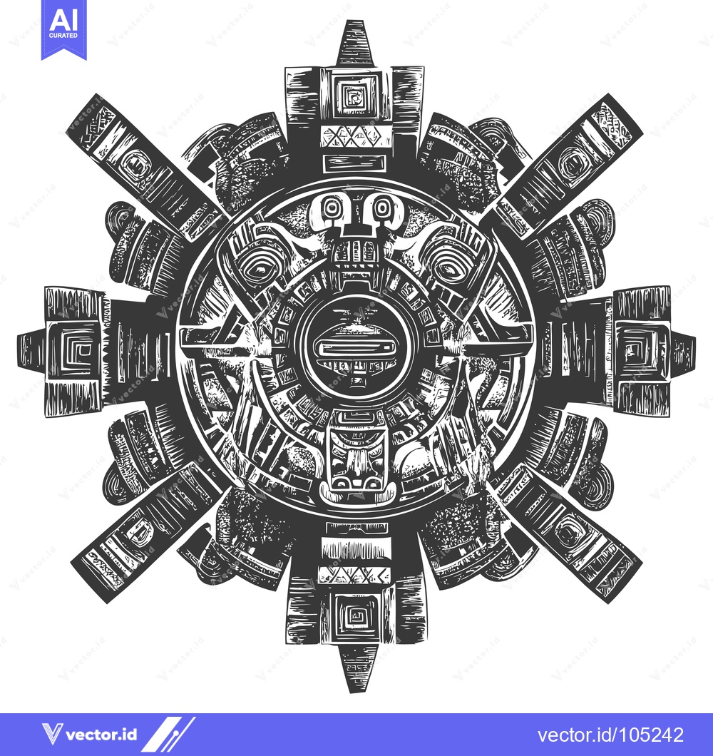Premium Vector dari Stylized Black and White Illustration of an Ancient Mesoamerican Desig