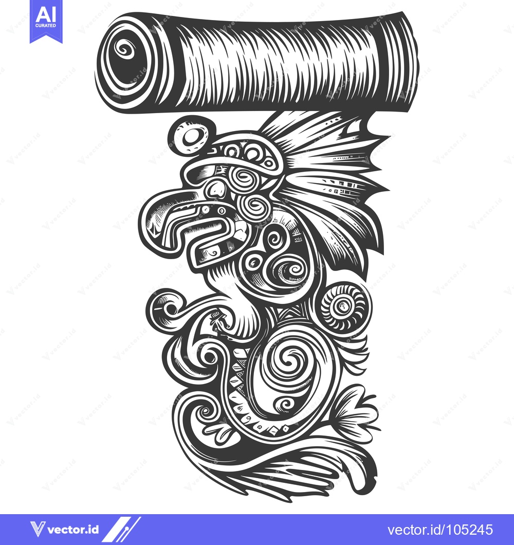 Premium Vector of Stylized Black and White Illustration of an Aztec-Inspired Design with