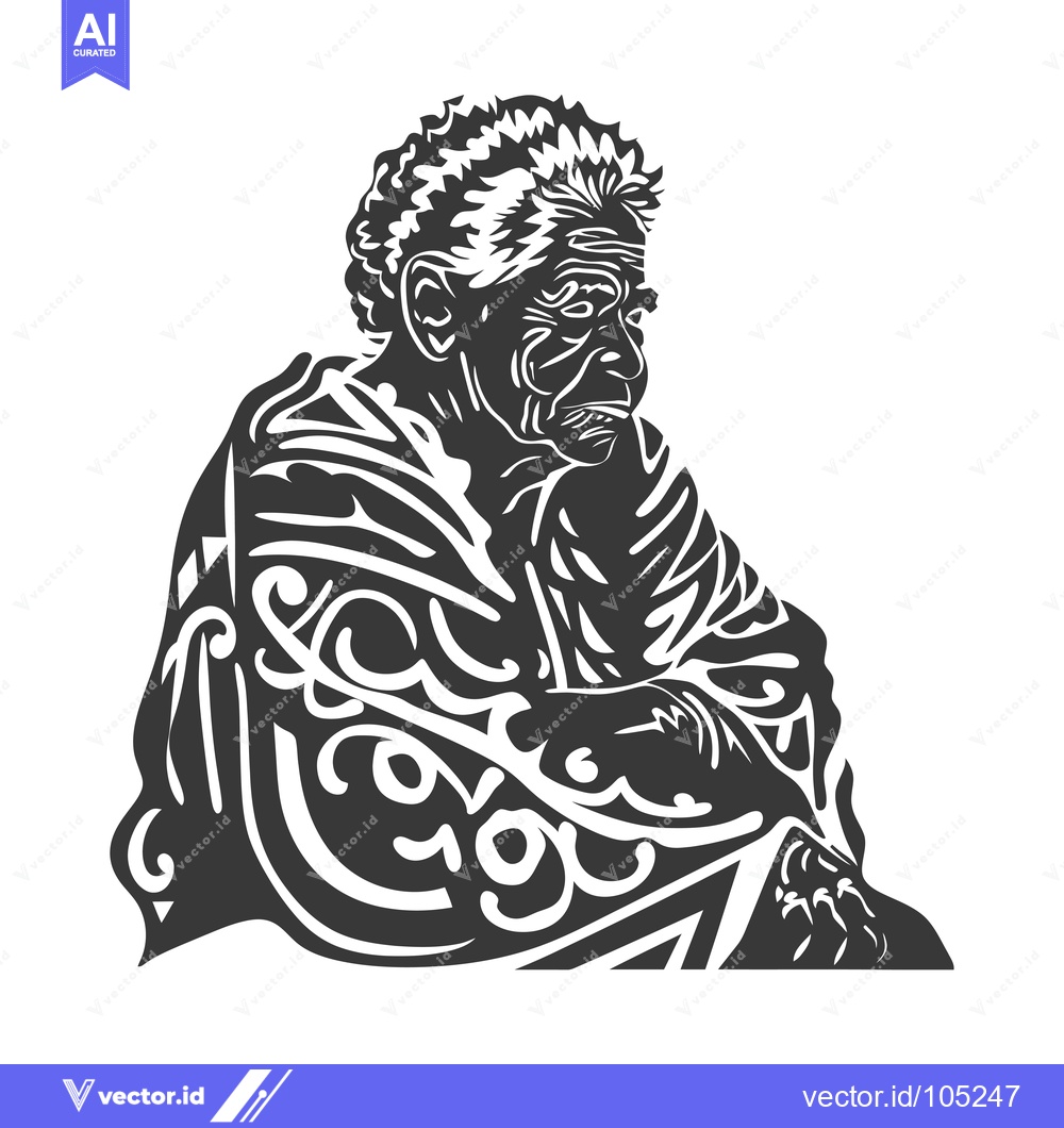 Premium Vector dari Stylized Black and White Illustration of an Elderly Person