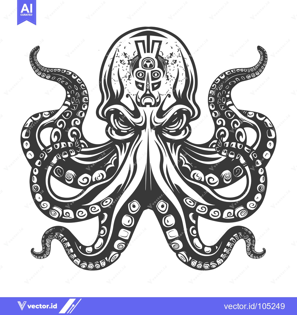 Premium Vector dari Stylized Black and White Illustration of an Octopus with Geometric Pat