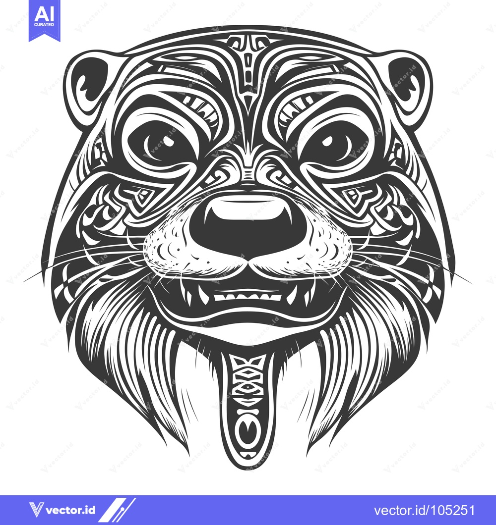 Premium Vector of Stylized Black and White Illustration of an Otter's Face