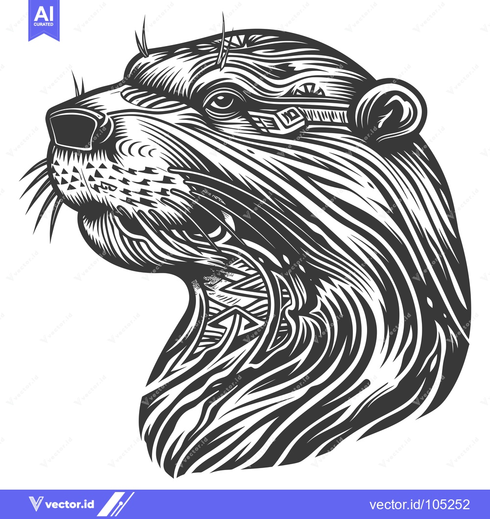Premium Vector of Stylized Black and White Illustration of an Otter's Head