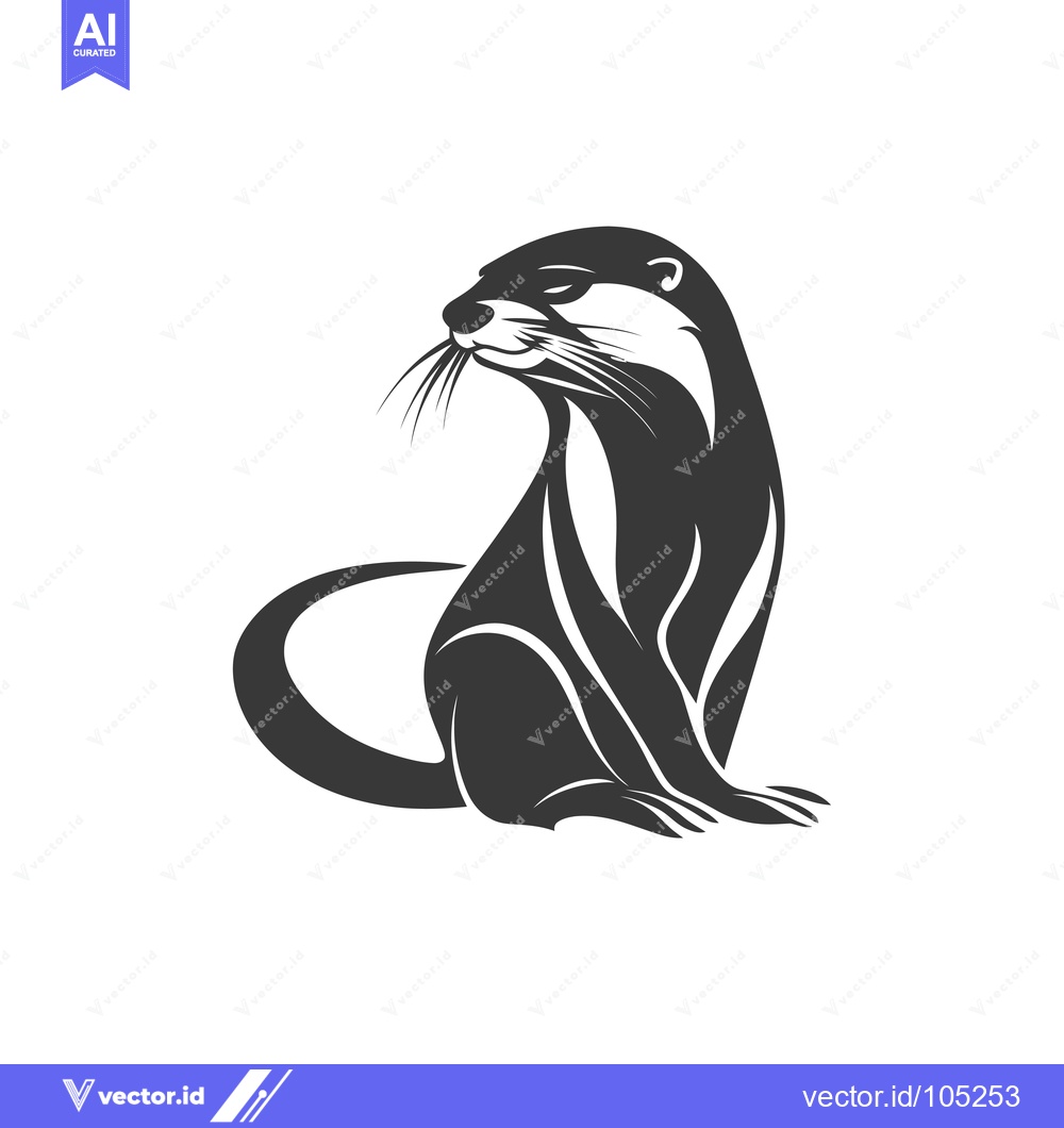 Premium Vector dari Stylized Black and White Illustration of an Otter Sitting on Its Hind