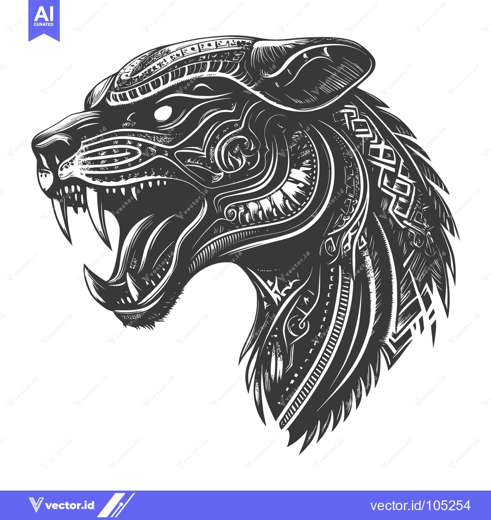 Premium Vector of Stylized Black and White Illustration of a Panther's Head