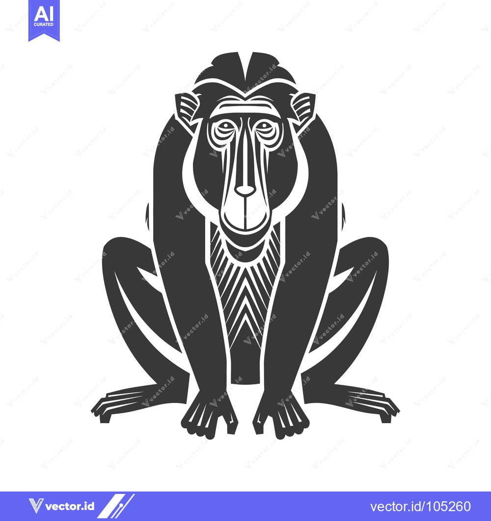 Premium Vector dari Stylized Black and White Illustration of a Sitting Baboon