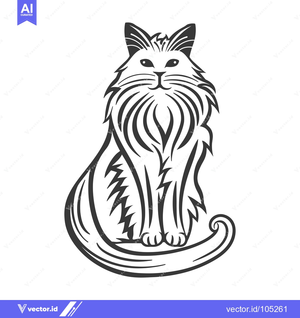 Premium Vector of Stylized Black and White Illustration of a Sitting Cat