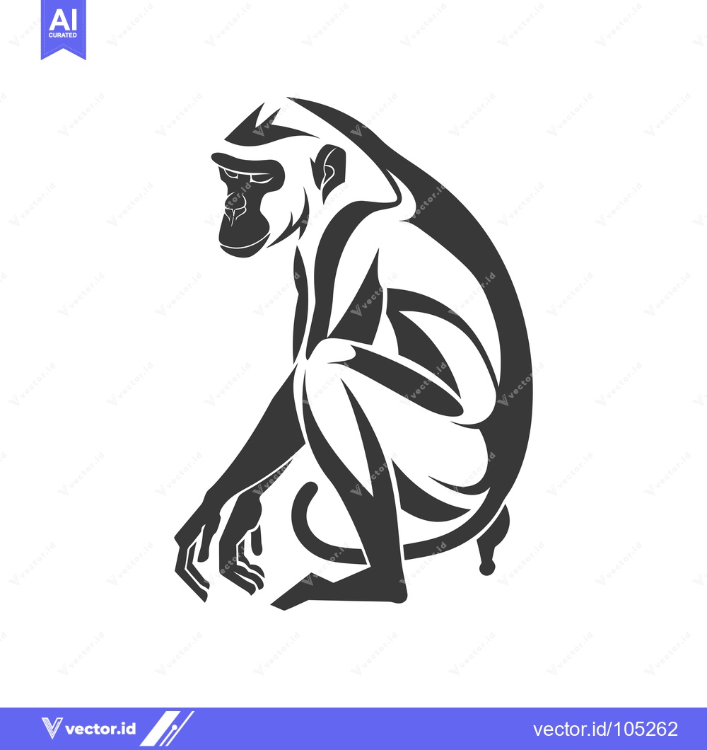 Premium Vector of Stylized Black and White Illustration of a Sitting Monkey