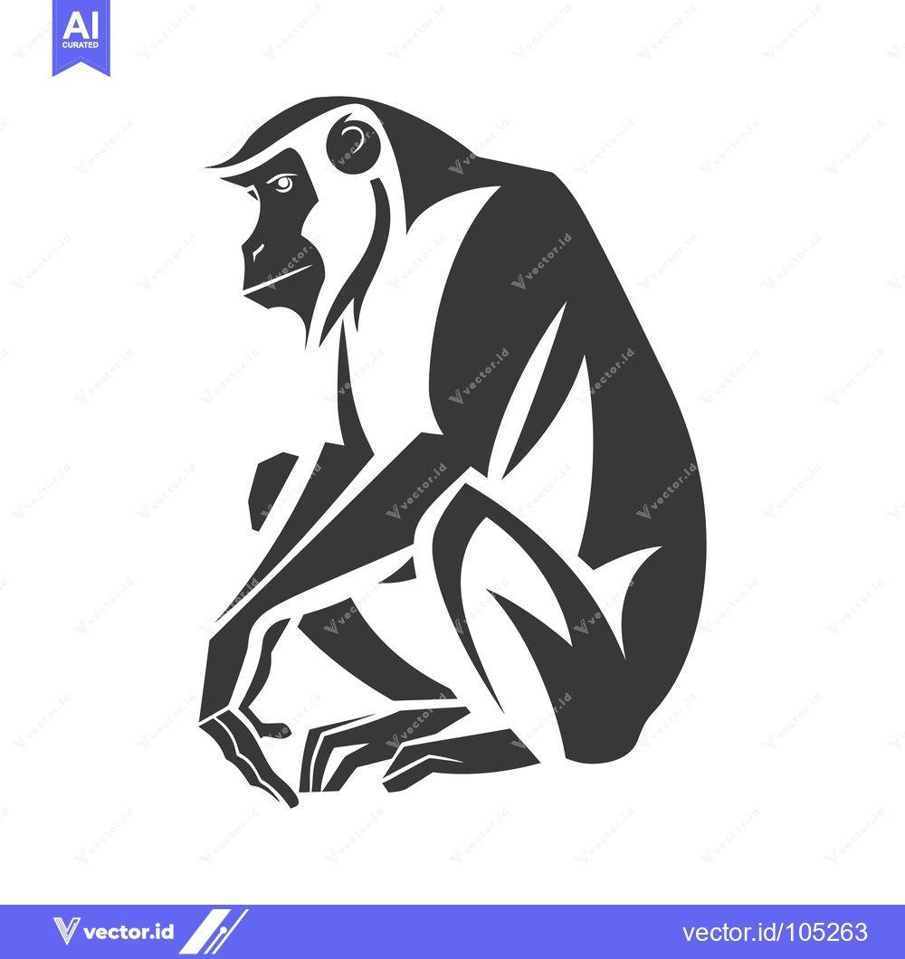 Premium Vector of Stylized Black and White Illustration of a Sitting Monkey